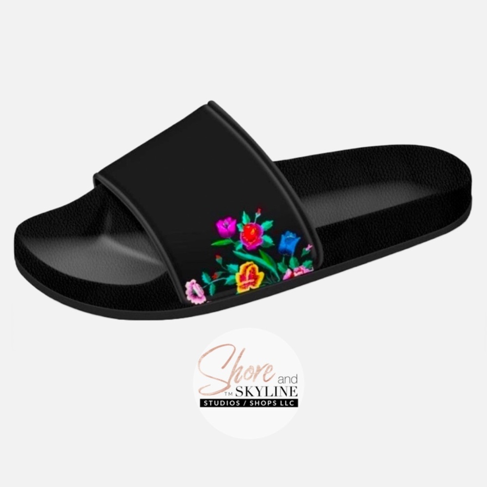 La Bamba black floral slides sz 8 8.5 womens waterproof beach pool resort sandal